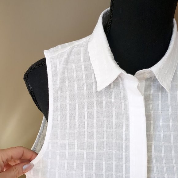 Kenar 100% Windowpane Lightweight Button Down Sleeveless Tank Top Tunic Blouse - Picture 5 of 16